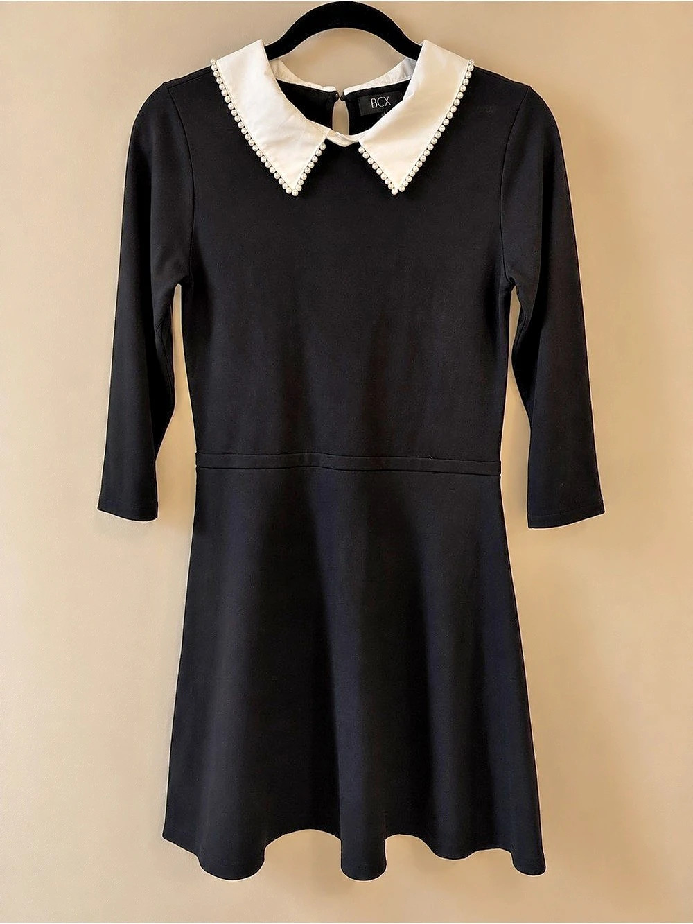 BCX Pearl-Collar 3/4-Sleeved Dress Black & White Mini Dress